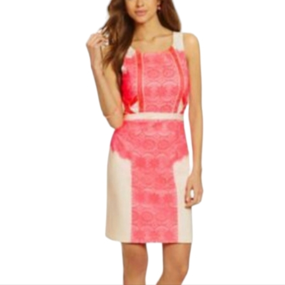 Gianni Bini White Pink and Orange Lace Overlay Sleeveless Party Dress Size 8